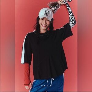 Free People Black and Red Short Sleeve Tee